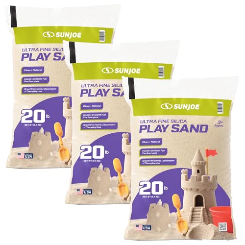 Sun Joe 3 Pack Silica Play Sand for Sandbox, Sensory Table & Garden Spaces, Ultra Fine, 20 Lbs -...