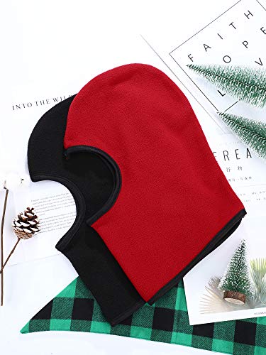 Satinior 2 Pieces Kid Balaclava Hats Windproof Ear Muffs Hats Winter Fleece Warm Hat For Boy Girls, Red And Black, Medium #TOP6