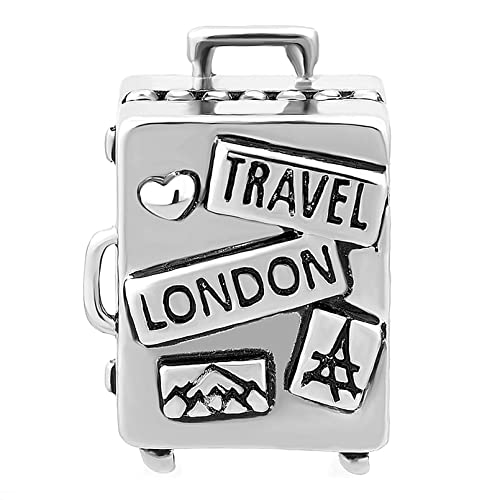 FGT Ciondolo da viaggio per donne e ragazze, compatibile con braccialetti Pandora, compatibile con braccialetti aeroplano, in argento, con globo del mondo, Zirconia cubica, Nessuna pietra preziosa