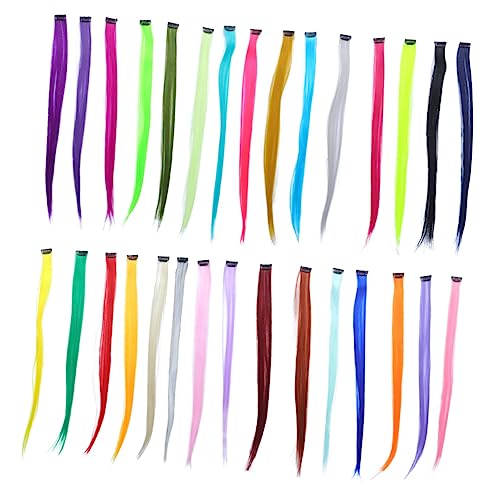 CANIGHT 30 Piezas De Postizos Sintéticos De Mecha De Pelo Multicolor Pinzas Para El Cabello