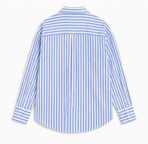 Image of Women's Blue & White Striped Oversized Premium Cotton Shirt | Full Sleeves Collared Casual Office Wear Shirt for Women