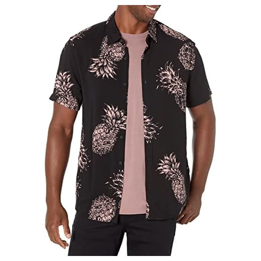 GUESS Men's Eco Rayon Shirt, Hawaiian Pineapple Print Jtblk, S