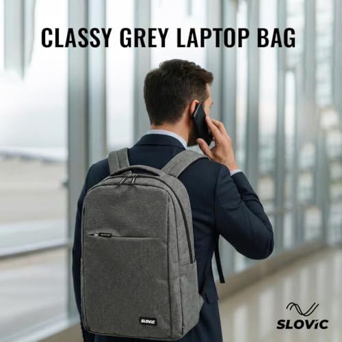 Image of SLOVIC Laptop Bag [25 LTR] | Laptop Bag for Men Office Use with Padded Shoulder Straps | Multi Compartments Travel Bag for Man & Women with Bottle Pocket & Side Pocket | Grey