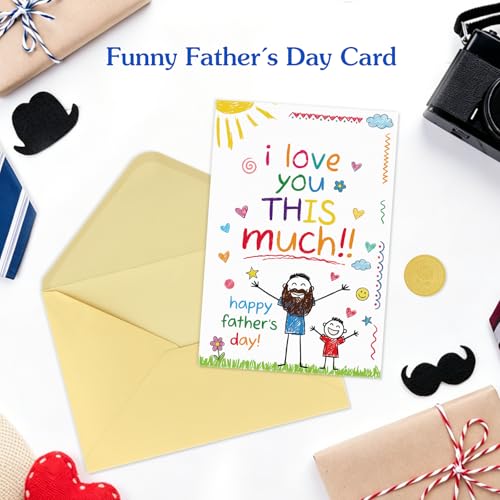 Image of FLYAB Fathers Day Card from Daughter Son Kids- Fill in the Blanks I Love My Dad This Much Funny Fathers Day Card for Dad, Interactive Gift with Gold Envelope & Sticker, 5.5 inchx 8 inch