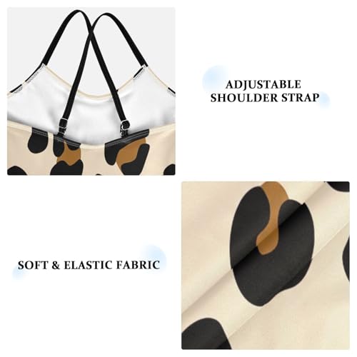 Leopard Print Light Beige Girls' One Piece Halter Swimsuit, Summer Beach Apparel, 3-103