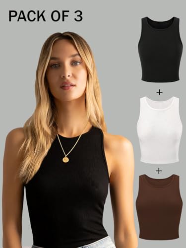 Image of KERI PERRY Tops for Women Crop Top for Women's Tank Activewear Tee Sports Western Casual Cotton Camisole Pack of 3 Combo