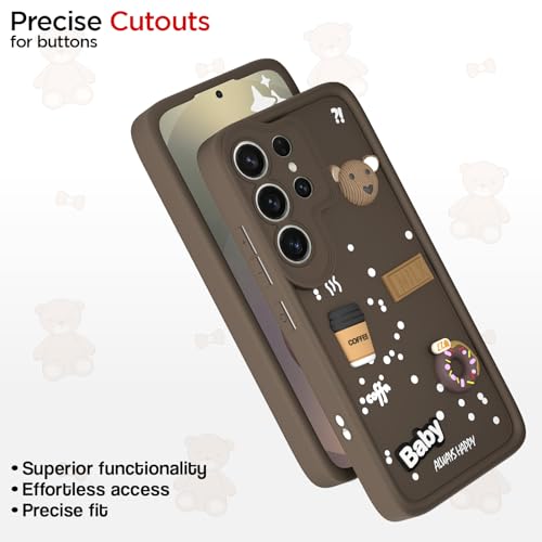 Image of Pikkme Back Cover for Samsung Galaxy S25 Ultra 5G | 3D Bear Silicone Cute & Fun Coffee Cartoon | Full Body Protection Bumper Case (Brown)