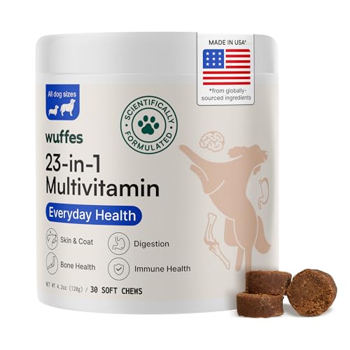 Wuffes 23-in-1 Dog Multivitamin Supplement for Hip & Joint, Skin & Coat and Immune System Support with Omega 3, Iron, Zinc, Vitamin C - Minerals & Vitamins for Senior Dogs and Puppies - 30 Soft Chews
