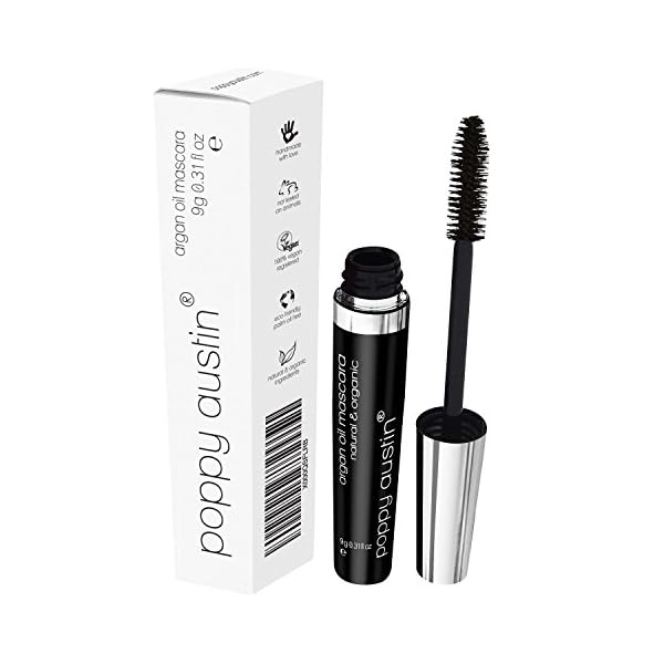 FINEST-Vegan-Mascara-For-Sensitive-Eyes-8x-More-Gentle-Hypoallergenic-Cruelty-Free-Organic-All-Natural-With-Cold-Pressed-Argan-Oil-by-Poppy-Austin-Black-031-fl-oz Poppy Austin Mascara - Organic Mascara, Natural Mascara, Vegan Mascara, Paraben-Free, Cruelty-Free Mascara - Hypoallergenic Mascara Lengthening & Volumizing with Argan Oil - 0.31 Fl Oz (Black)