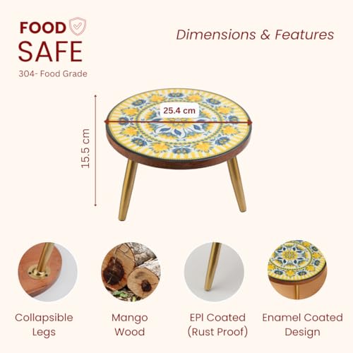 Image of RITUALISTIC Mandala Collapsible Cake Stand with Metal Legs | Elegant Cake Display for Decoration & Cutting | Round Dessert Tray for Cakes, Events, Birthdays & Home Decor