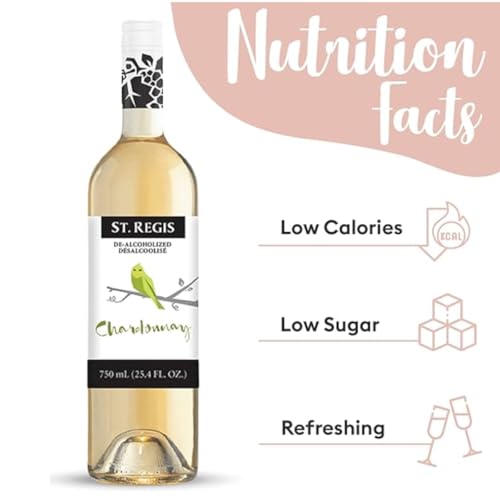 Image of ST. REGIS Non-Alcoholic Chardonnay 25.4 Fl Oz (1 Pack) - Low Calorie and Sugar - Golden Yellow Floral and Fruity Rich Flavor from North of Spain Vineyards -