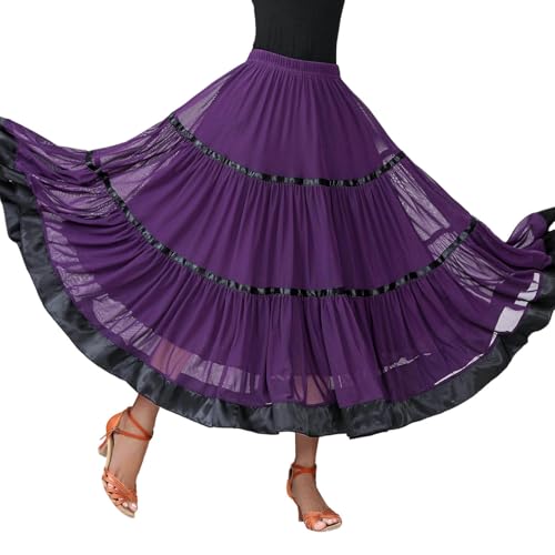 Generisch Falda de baile para mujer, falda flamenca, española con volantes, para adultos, ropa de baile latina, estándar, swing, maxifalda para carnaval, disfraz, fiesta, disfraz de actuación escénica
