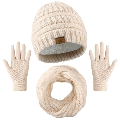 Trifabricy Winter Beanie Hat Scarf Gloves Set, Winter Clothes set for Women