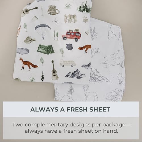 Image of Pobibaby 2 Pack Pack N Play Sheets for Boys - Premium Cotton Blend Fitted Playard Sheet, Soft Breathable Mini Crib Sheets Boy, Playpen Mattress Cover for Standard Travel Playards 38x26 (Explore)