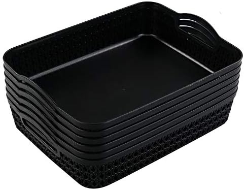 Dehouse 6-Pack Large Plastic Shallow Storage Basket Tray, Black