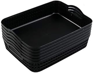 Dehouse 6-Pack Large Plastic Shallow Storage Basket Tray, Black