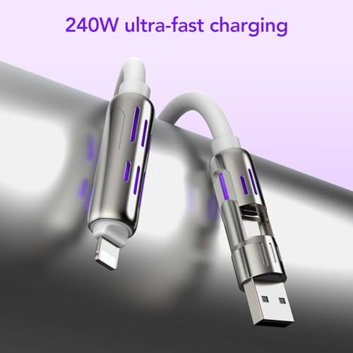 Image of MFish 240W 4-in-1 Fast Charging Cable, White, 6.6FT
