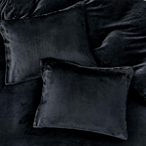 Image of WARMDERN Black Velvet Duvet Cover Set Oversized Queen Size, Luxury Milk Velvet Bedding Duvet Cover with Zipper Closure, 3pcs Ultra Soft Duvet Covers for All Seasons, 98 inch x 98 inch, Black