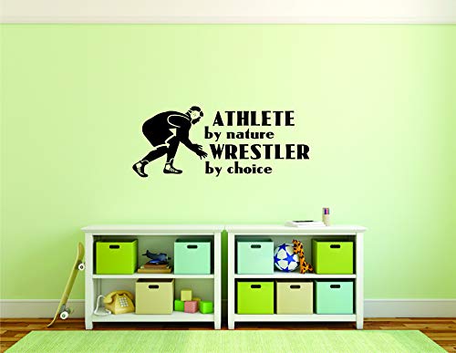 Vinyl Wall Decal Sticker : Athlete by Nature Wrestler by Choice Wrestling Logo Icon Teen Boys Self Defense Fighting Bedroom Sports Sport Fighting UFC Competitive Strong Teens Picture Art Size : 8x20