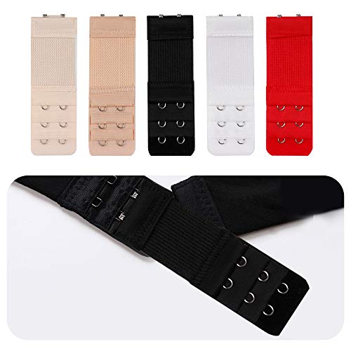 Tugaizi Bra Extenders - 10 Pieces, 2 Hooks, 3 Rows, Elastic Band & Strap, Soft Lingerie Extension Accessories (Black, White, Red, Beige, Dark Beige)4