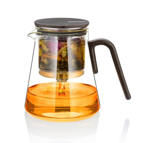 ZENS Theiere avec infuseur, Magic théière en verre avec Couvercle à succion magnétique pour Thé en Feuilles ou les fleurs Machine à Thé pour les...