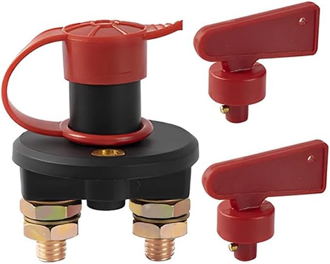 Battery Disconnect Switch, DC 12V 24V Battery Isolator Master Switch, Power Kill Cut Off with Waterproof Cover, Keys and Copper Ring Terminals, Universal for Car, Boat, RV, ATV, Marine (3-Piece Set)