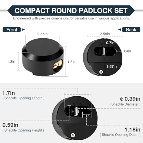 Image of IRONWALLS 4-Pack Puck Locks Keyed Alike, Heavy Duty Hidden Shackle Padlocks with Keys, Black Steel Round Puck Lock for Trailer Door Hasp, Shackle Opening Size 1.7 inch(L) x0.6(H) x1.2(D), Without Hasp