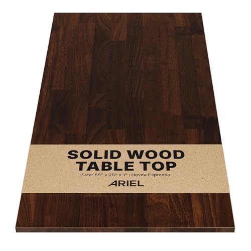 ARIEL 55 x 28 x 1 Hevea Espresso Finished Solid Wood Table Top, Dark Walnut Desktop for Standing/Adjustable Desk/Office Tabletop/Gaming Desk/Kitchen Countertop