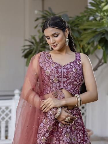 Image of TRENDMALLS Women's Art Silk Heavy Embroidery With Sequence Work Lehenga Choli Unstitch Blouse with Dupatta (New-Bridal-Latest-Wedding-Sequence-Lehenga-Designer)