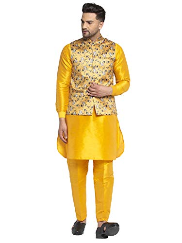 ABH LIFESTYLE Men's Kurta Pyjama & Printed Nehru Jacket set