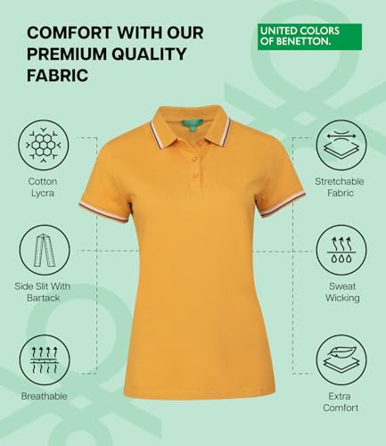 Image of UNITED COLORS OF BENETTON Women's Cotton Lycra Half Sleeves Plain Stylish Regular Fit Polo T-Shirt with Coloured Collar Tipping