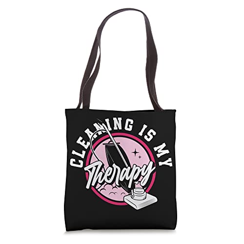 Bolsa tote divertida para limpieza: 'Cleaning Is My Therapy' para amantes de la limpieza y el hogar miniatura 1