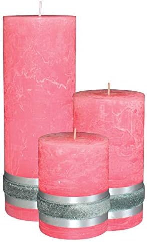 Badidi | Ornaments Turquoise Teal Pillar Candles | Decorative Large Set of 3 | Modern Home and Living Room Decorations | Table Display | Center Piece Decor | Unscented | Gift Set | Silver Band