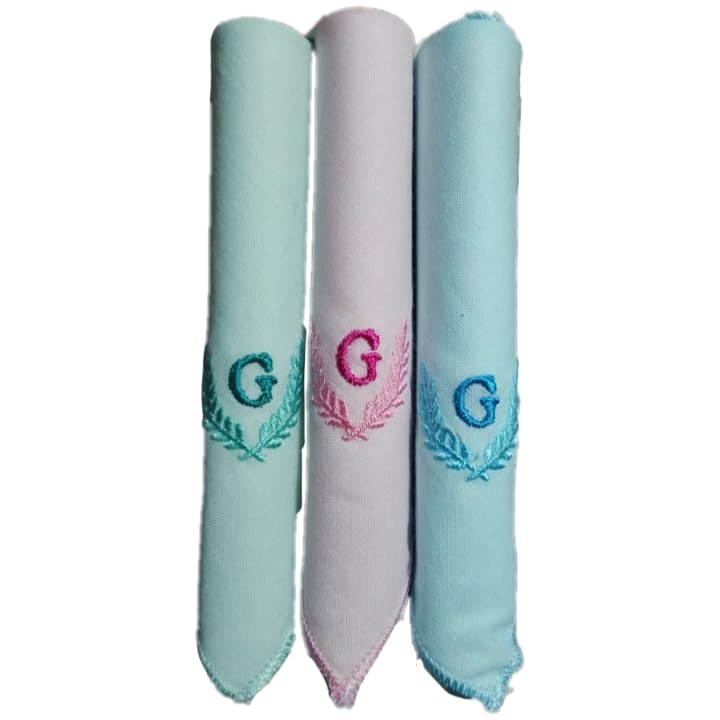 Ladies Initials (G) Multicolor 100% Cotton Handkerchiefs Pack of 3 (6551 C/C)-image-14