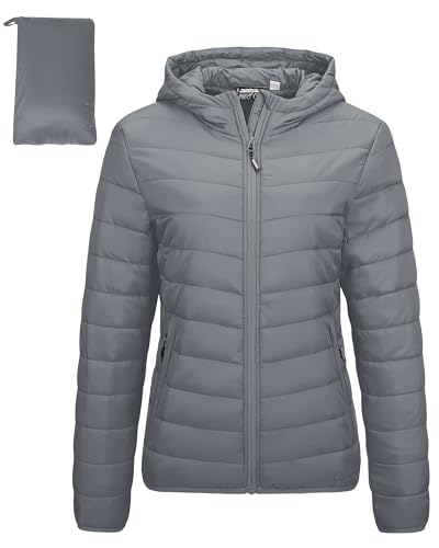 Image of Outdoor Ventures Women's Packable Lightweight Full-Zip Puffer Jacket with Hood Quilted Winter Coat