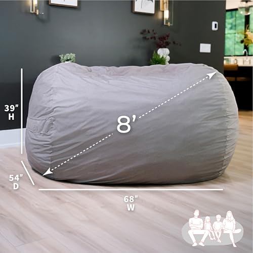 Image of Big Joe Fuf 8Ft Giant Foam Bean Bag Chair, Oversized Couch with Removable Cover for Kids, Teens, Adults, Fog Lenox, Durable Woven Polyester, 8 Foot