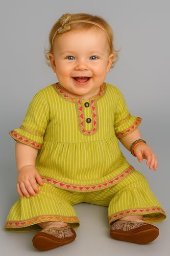 Image of A.T.U.N. (ALL THINGS UBER NICE) Baby Girls Cotton Kurti and Sharara Set | Soft & Breathable Traditional Stylish Clothing Set for Kids