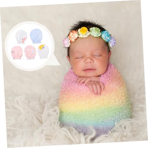 BESPORTBLE 5Pairs Mittens Comfortable Cotton Scratch Protection Gloves for Boy Girl Unisex Design for Months White Color Supplies3