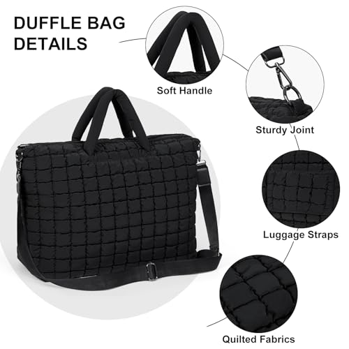 Quilted Duffle Bag for Travel, Large Puffer Duffel Weekender Bags Soft Gym Tote, Big Puffy Carry on Luggage Overnight4