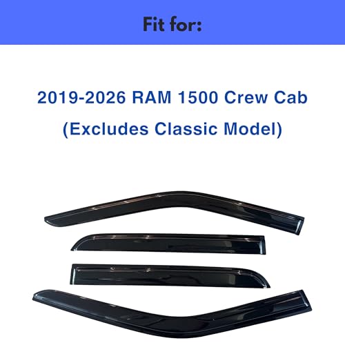 Image of IG Window Visors Fit for 2019-2026 RAM 1500 Crew Cab (Excludes Classic Model), Out-Channel Rain Guards Vent Wind Deflectors 4PC, Truck Accessories for 19-26 RAM 1500 Crew Cab (Full-Size Cabs)
