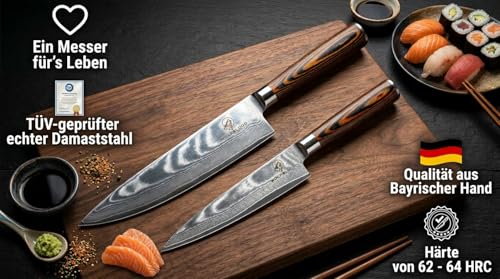 Foto von Wolfblood 2er Chef Damastmesser Set XL 32/24 cm | 67 Lagen Damaststahl