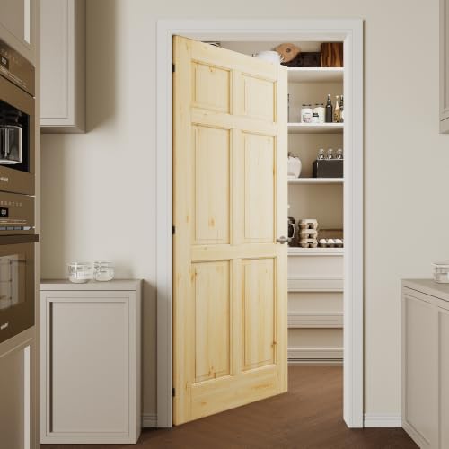 CRUTOP 36''x80'' Colonial 6 Panel Passage Door, Pine Wood Door Slab, Solid Core Panel for...