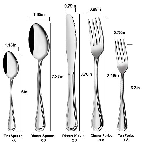 Silverware Set, Elegant Life 40-Piece Stainless Steel Silverware Flatware Cutlery Set Service for 8, Knife Fork Spoon Flatware Set, Modern Design & Smooth Edge