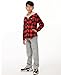 ZENTHACE Toddler Boys Girls Fleece Jacket Hoodie Flannel Lumberjack Plaid Shacket Sherpa Lined Button Up Hooded Sweatshirt Red 5T