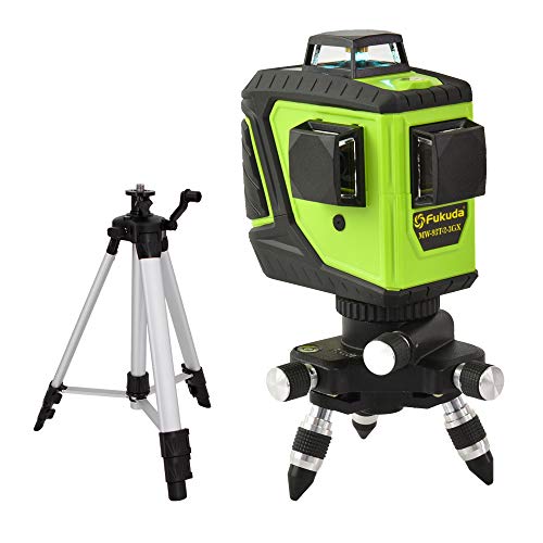 Fukuda 360° フルライングリーンレーザー墨出し器セット 12ライン 360°垂直*2・360°水平*1 MW-93T-3GJ レーザー墨出し器 レーザーレベル 水平器【本体+エレベーター三脚セッ】