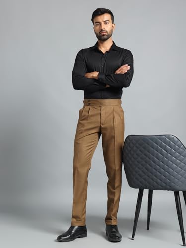 Image of Gurkha Pants for Men | Trouser for Men | Formal Pant | Double Button | Regular Fit Trouser High Waist Pleated Casual Trousers | Straight Leg Pants for Office Smart Casual Travel Party
