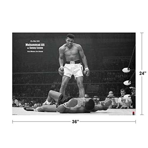 Muhammad Ali Vs Sonny Liston Ko Poster Wall Art Vintage Decor Man Cave World History Classroom Decoration Black And White Boxing Art Of Sport Photographs Cool Wall Decor Art Print Poster 36X24 #TOP3