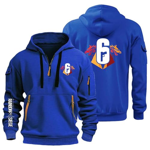 Sudadera Con Capucha Cómoda Para Hombre De R.a.in.bo.w S.ix S.ie.g.e Jerséis Tops Sudadera Deportiva Abrigos Deportivos Chaquetas Con Capucha De Manga Larga Abrigos Con Media Cremallera Blue-1 3XL