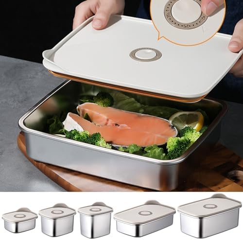 Stainless Steel Food Storage Containers with Airtight Lids Set, Leakproof Meal Prep Containers, Airtight Kimchi Containers Reusable, Stackable/Oven/Dishwsher/Freezer Safe 600ML