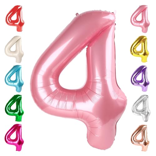 Image of 4 Balloon Numbers Birthday Decorations, 40In Pearl Pink Balloons for Party | Eye-catching Appearance, Perfect Decorative Centerpieces, Convenient Self-sealing Structure, Widely for Various Occasions